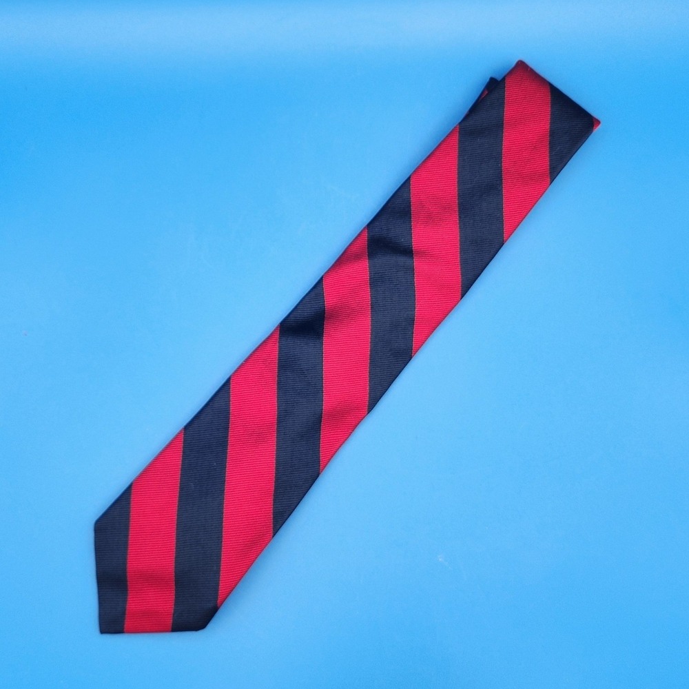 Vintage Briar Red Navy Blue Striped Silk Tie Woven in England for The Red Barn